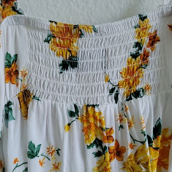 MINKPINK Tank Top Cropped Boho Floral Sleeveless Size Medium White & Yellow - Picture 6 of 9